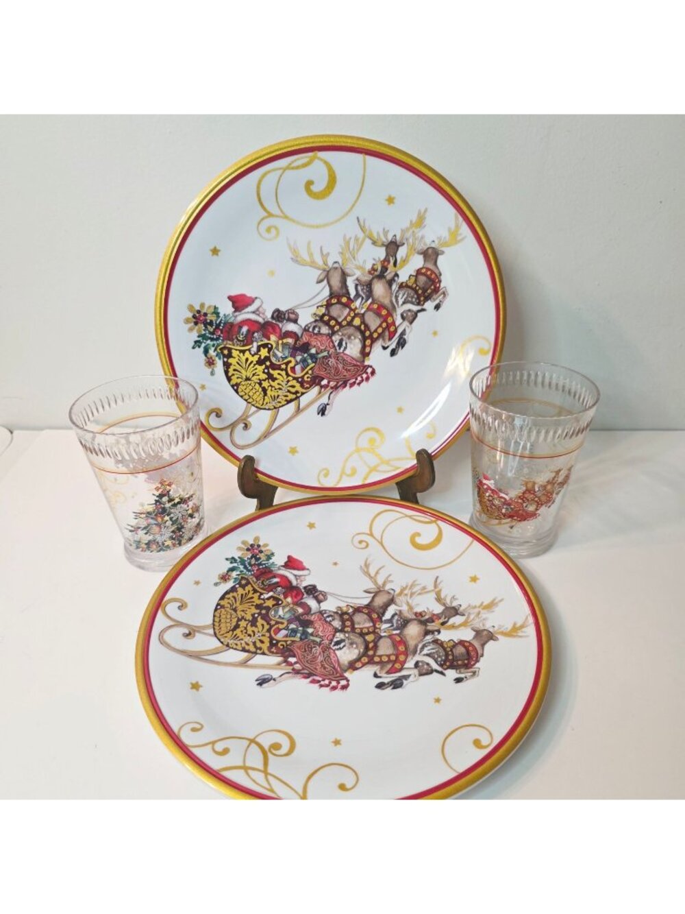 2pc William Sonoma Melamine Twas The Night Before Christmas Kids Plate Cup Set